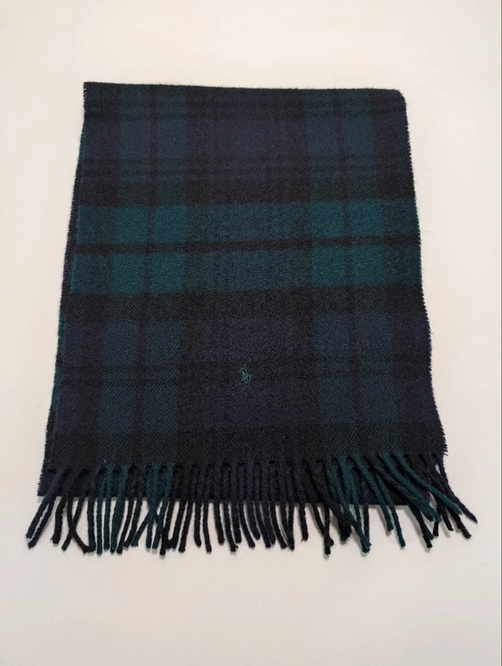 Polo Ralph Lauren 100% Lambswool Green Plaid Scarf